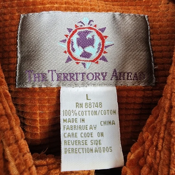 Territory Ahead Corduroy Waffle‎ Orange Heavy Button Front Shirt Shacket Large - Picture 6 of 8